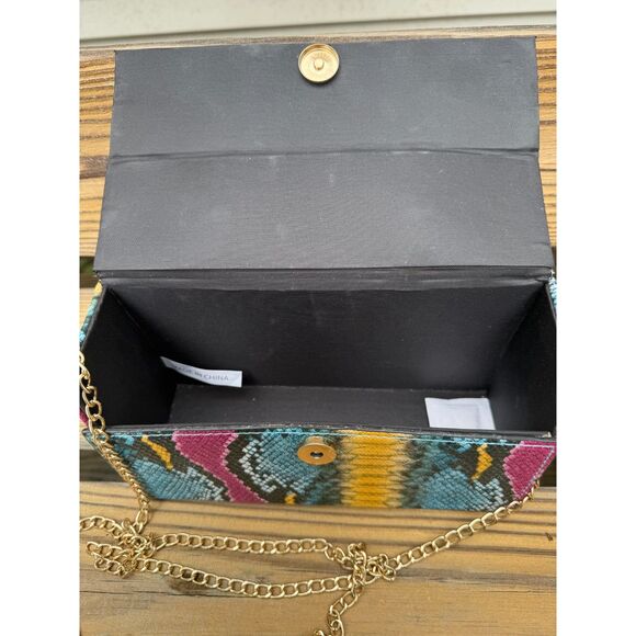 No Brand Box Purse NWOT Multicolor Vegan Snake Print with Gold color Chain - Picture 7 of 8